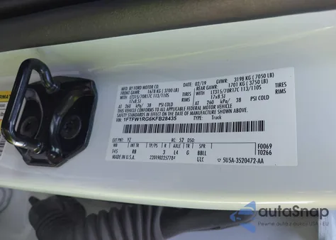 2019 Ford F-150 Raptor z USA, uszkodzony, nr VIN 1FTFW1RG6KFB28435